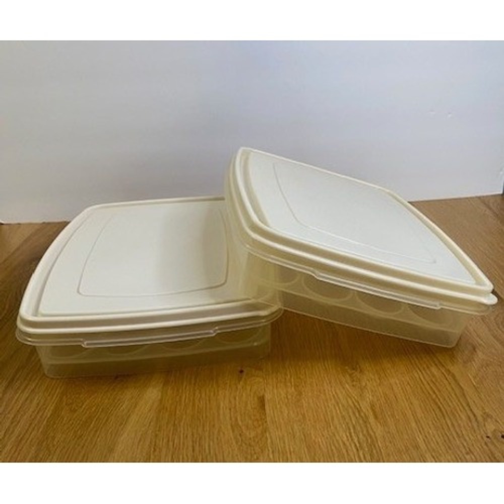 Rubbermaid Deviled Egg Carrier Set of 2 Clear Almond Good Vintage Servin Saver